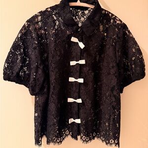 Zara Black Lace Blouse with White Accents